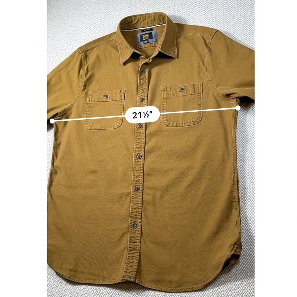 Lee Stretch Canvas Work Shirt Brown Button Up Utility Men's Large Cotton